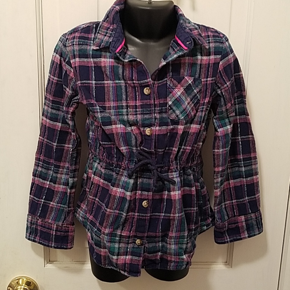 Girls purple Plaid Tunic w/ Drawstring Waist Top S